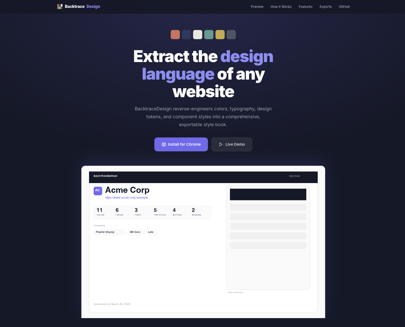 BacktraceDesign - Extract the design language of any website